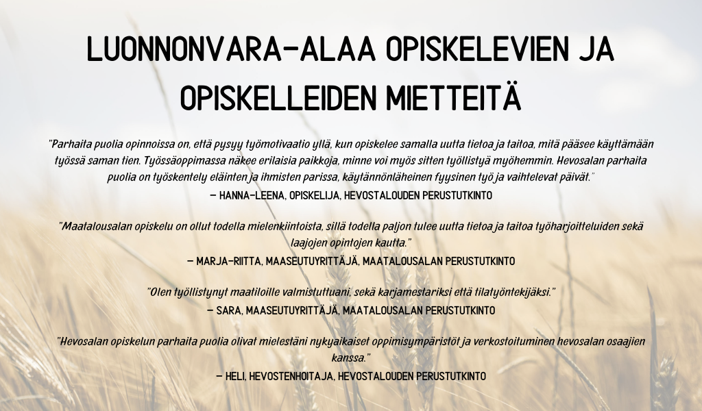 Kopio Vaikka maatilat vähenevät, tuotanto on pysynyt määrällisesti samalla tasolla. Kun tilakoot suurentuvat, palkatun työvoiman merkitys Suomen maatiloilla kasvaa. Luonnonvara-alaa voi opiskella 